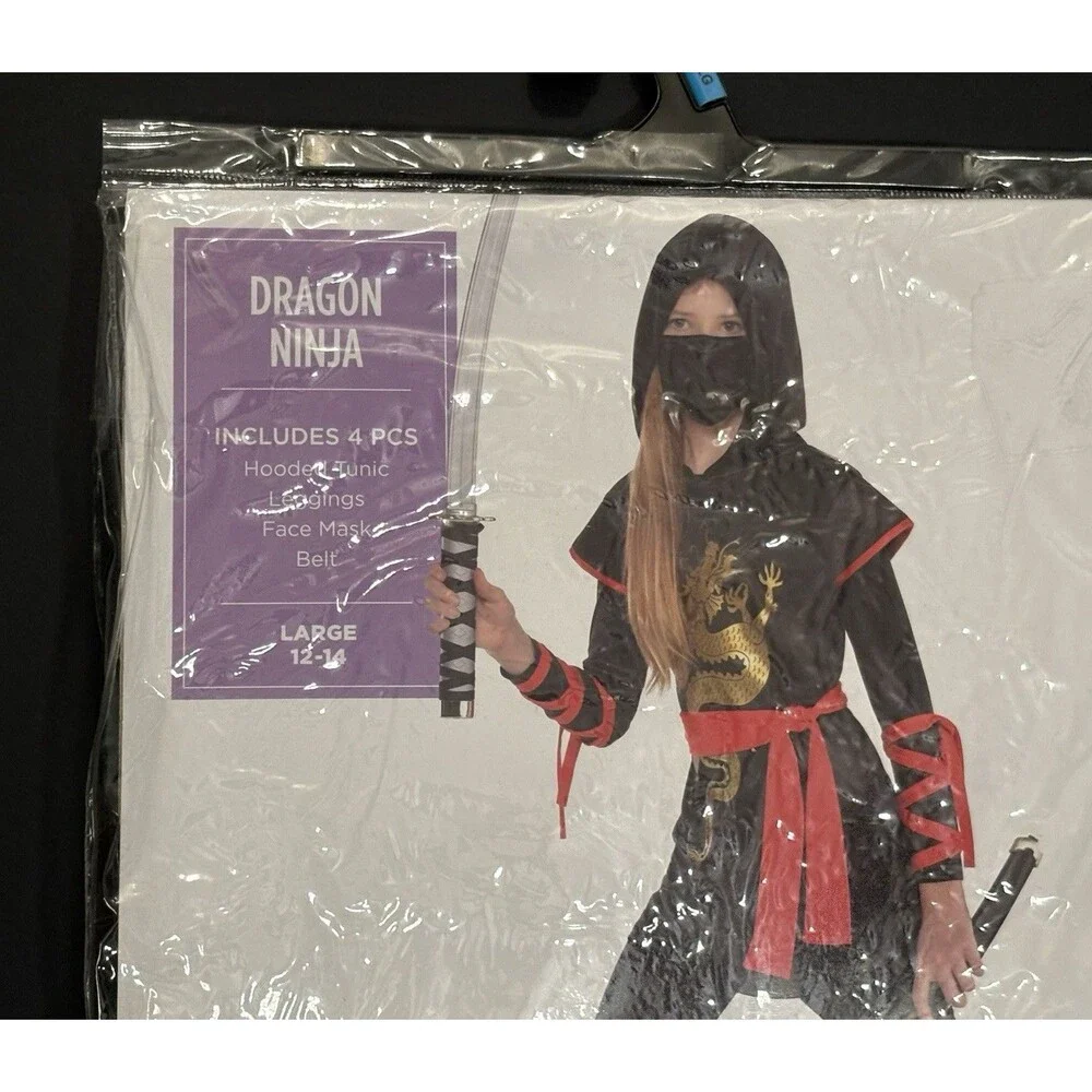 Kids Halloween Costume Dragon Ninja Size L (12-14) 4 Piece Set NIB NIP